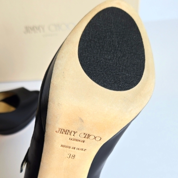 Jimmy Choo 'AMINA' Leather Platform Mary Jane Pumps Shoes, Black - Picture 6 of 9